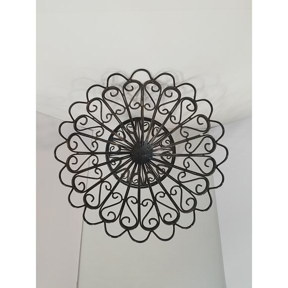 Large Vintage Ornate Art Metal Scroll Heavy Center Piece Fruit Bowl - Picture 2 of 5